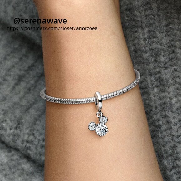 Pandora Disney Mickey Mouse Sparkling Head Silhouette Dangle Charm - Picture 4 of 5